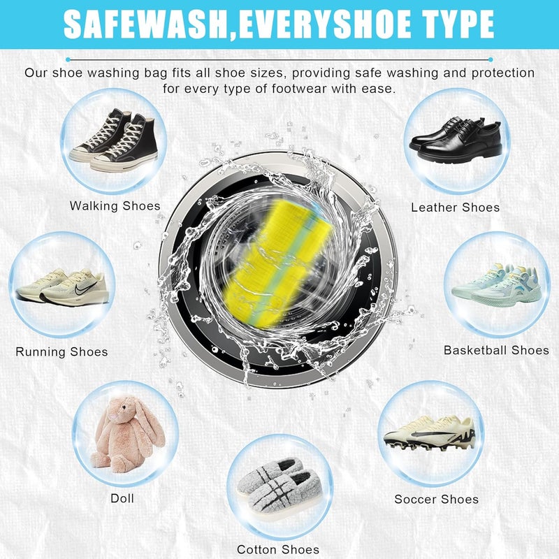CNEYSID XXL Shoe Washing Machine Bag - 2 Reusable Shoes Cleaning Bags for Washer And Dryer, Durable Zipper Laundry Shoe Bag 360° Deep Clean Sneaker Tennis Include Mesh Wash Bags & Bra Laundry Bags (Yellow) - Image 4